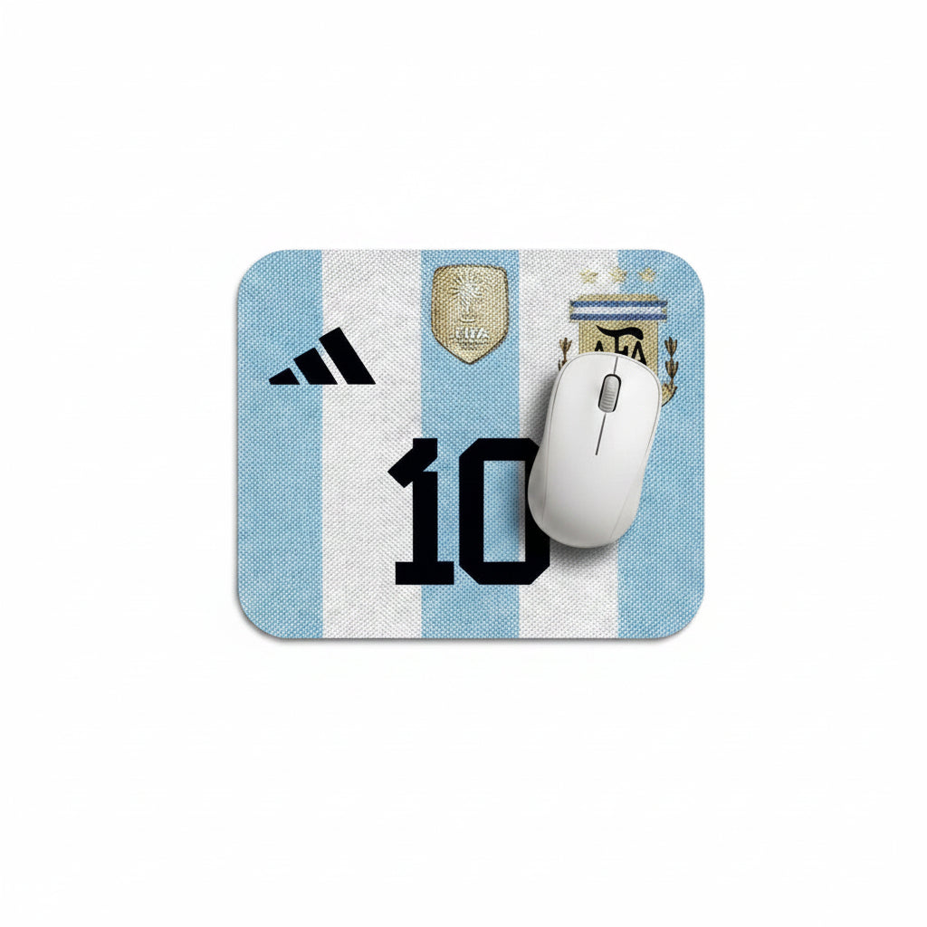 Mouse pad with soccer team logo and number 10 on a gray background
